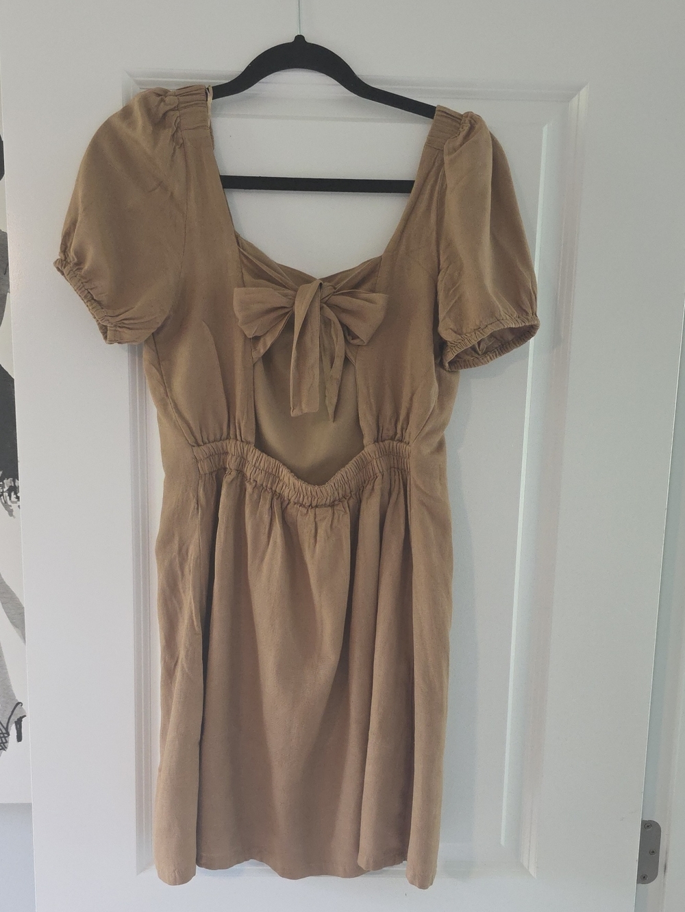 Women's Tie-Back Puff Sleeve Mini Dress in Tan